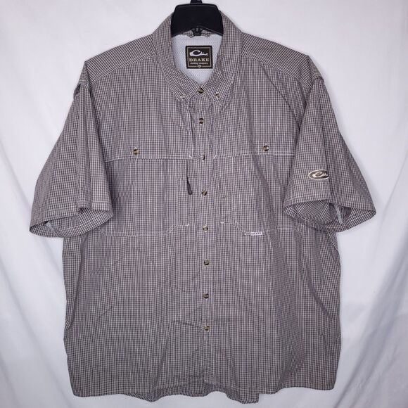 Drake Waterfowl Shirt Mens 2XL Brown Check Vented - Picture 2 of 11